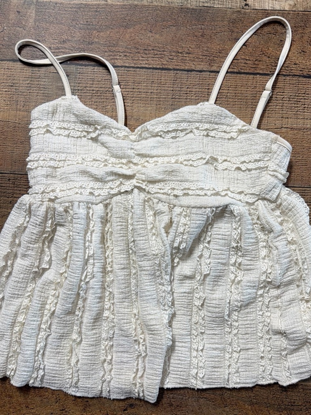 SHEIN Cream Textured Ruffle Cami Top